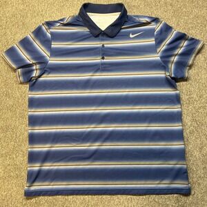 Nike Tennis Dri-FIT Polo Shirt Mens XL Blue Gold Gradient Stripe 523079-410